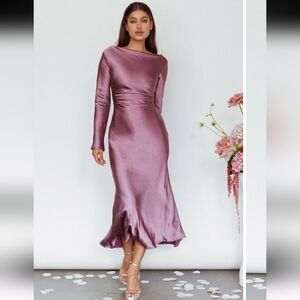 NWT Selfie Leslie Loveland Cowl Back Midi Dress Grape Mauve Satin Dress Purple S